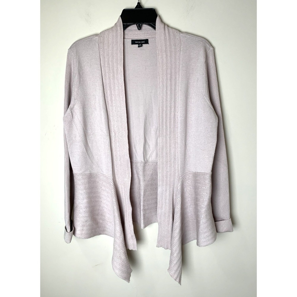 Verve Ami Open Cardigan Womens Medium Pink Mauve Pointelle‎ Career Rayon Blend